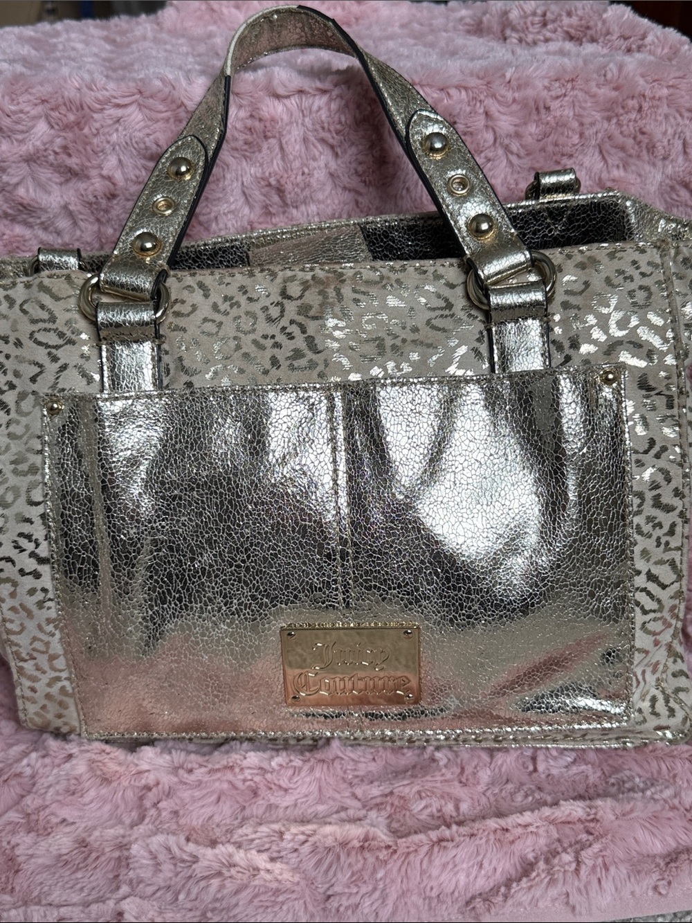 Juicy Couture Metallic Gold Leopard-Accent Tote/Crossbody